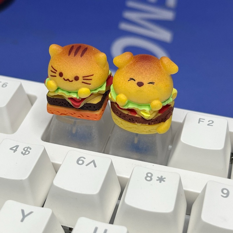Desk Setup With Tv - Cartoon Burger Cat Puppy Keycap for