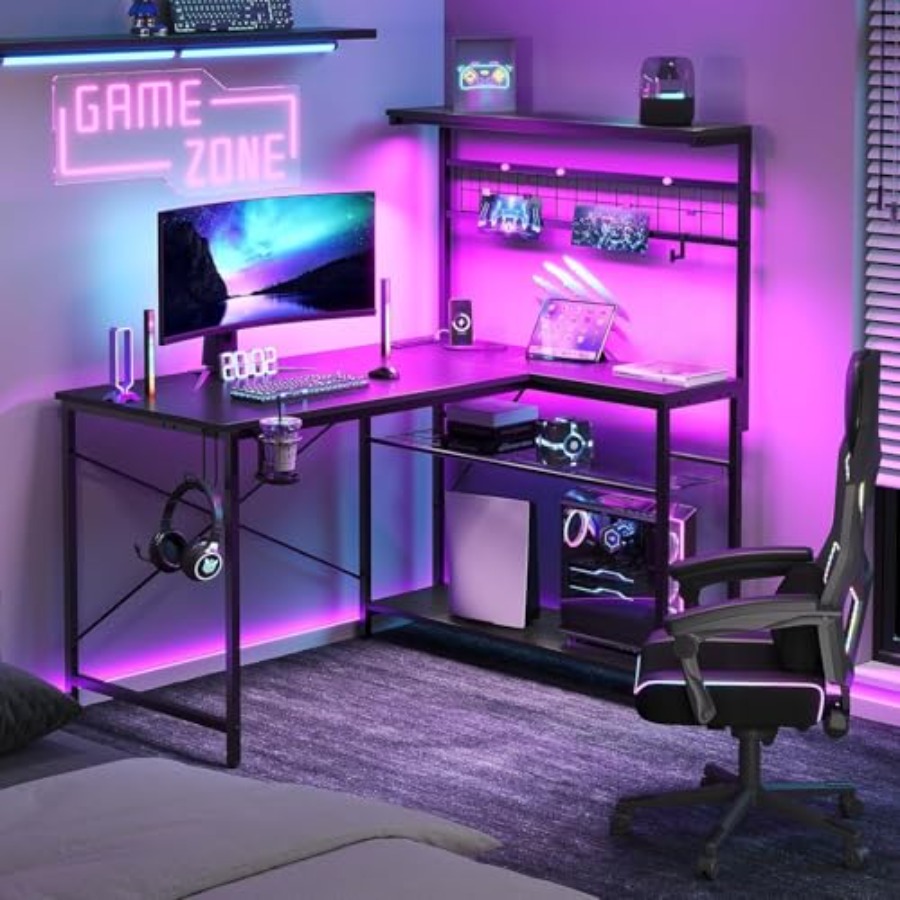 Desk Setup L Shaped - 42 L Gaming Desk with Power