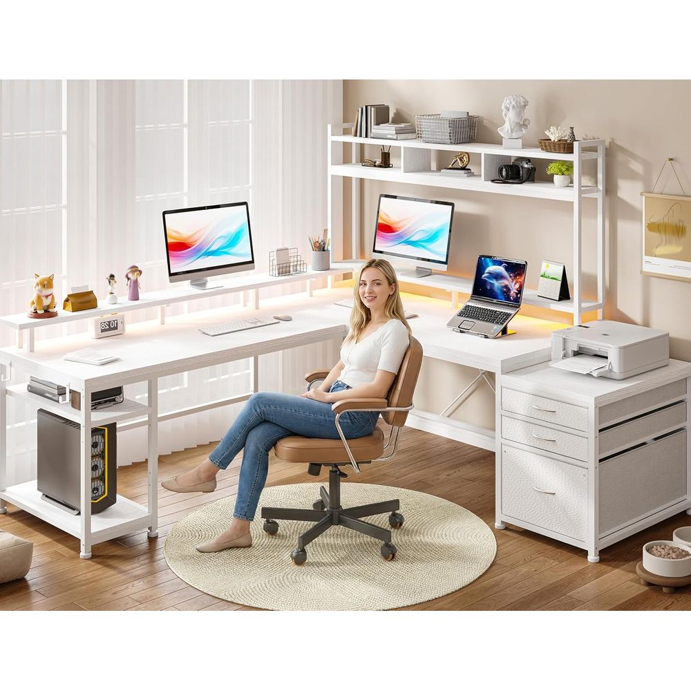 104-inch L-Shaped Desk for Dua - огляд і ціна Desk Setup L Shaped