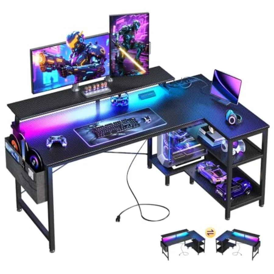L Shaped Gaming Desk with LED  - огляд і ціна Desk Setup L Shaped