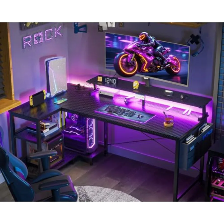 L Shaped Gaming Desk with LED  - огляд і ціна Desk Setup L Shaped
