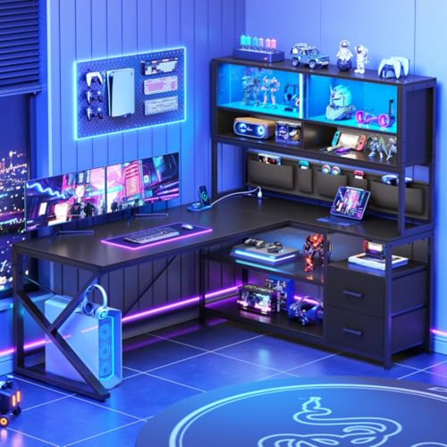 L Shaped Gaming Desk with Stor - огляд і ціна Desk Setup L Shaped