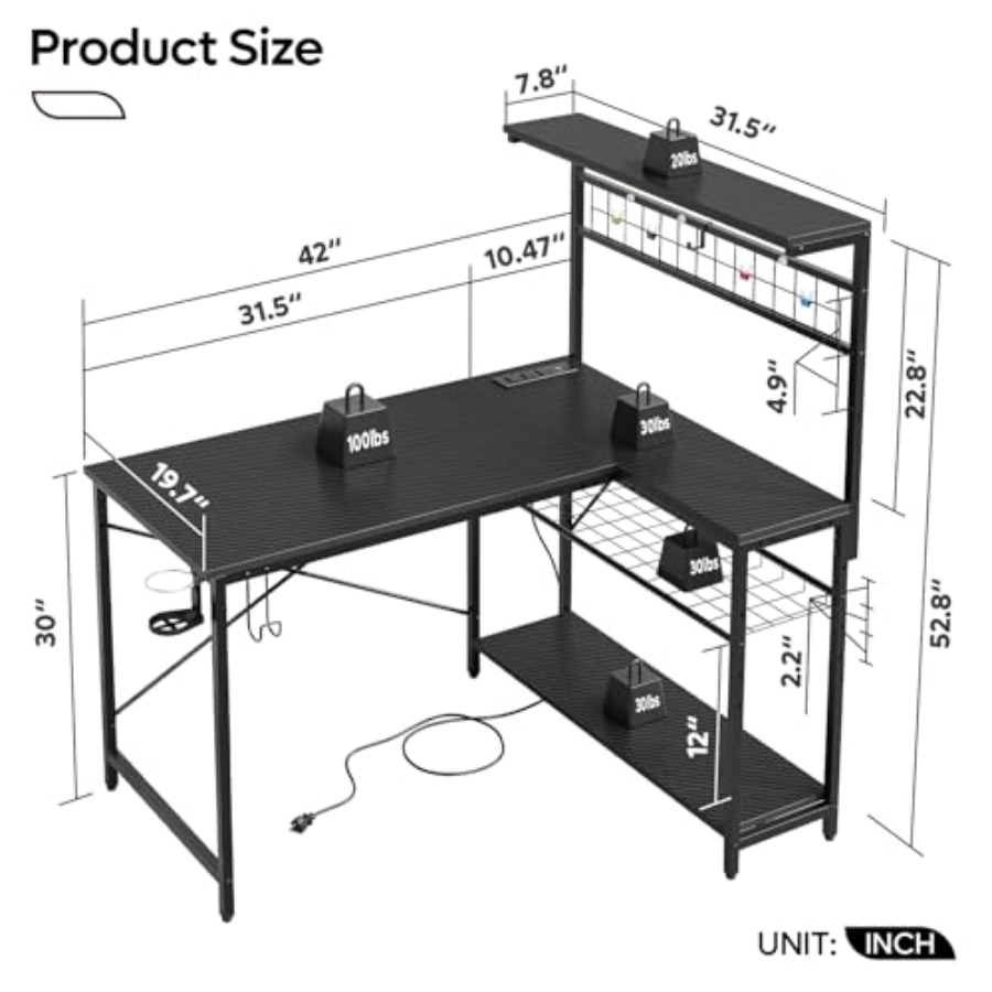 42 L Gaming Desk with Power Ou - огляд і ціна Desk Setup L Shaped