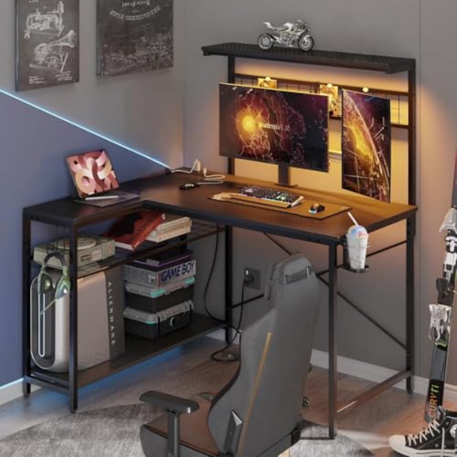 42 L Gaming Desk with Power Ou - огляд і ціна Desk Setup L Shaped